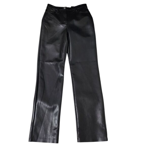 Aritzia Wilfred Melina Pants 0 Black Vegan‎ Leather Straight Leg High Waisted - Picture 1 of 10